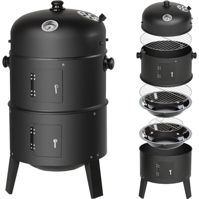 BBQ smoker barrel 3-in-1 - smoker, barbecue smoker, smoker grill - black