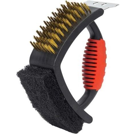 3 in 1 Cleaning Brush for Fireplus Barbecues Grill Cleaning Accessory Brush, Scraper and Scourer For Charcoal, Gas or Electric Barbecues and Griddles Measures : 16,5x11,5x7cm