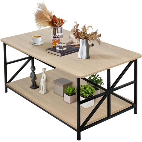 3-in-1 Coffee Table with Hidden Compartments and Open Shelf, Extendable and Extendable Coffee Table, 4-8 People Dining Table with Folding Tray, 90 x 48 x 62 cm (B)