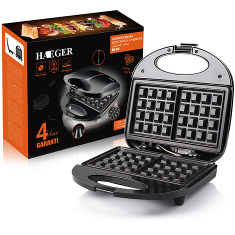 3-in-1 Croque Monsieur, Grill, Waffle and Sandwich Maker, High Power 750W, 3 Non-Stick and Interchangeable Plates, Black [Energy Class A+]