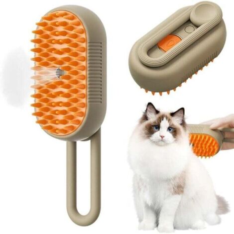 3-in-1 Dampfbürste für Katzen und Hunde, Tierhaarkamm, reduziert Haarausfall, fördert ein gesünderes Fell, khakifarben