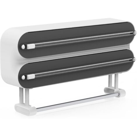 3 in 1 Derouleur Film Alimentaire avec Porte Sopalin Cuisine, Distributeur Film Alimentaire, Magnétique Distributeur Papier Aluminium et Film avec Coupeur (Noir)