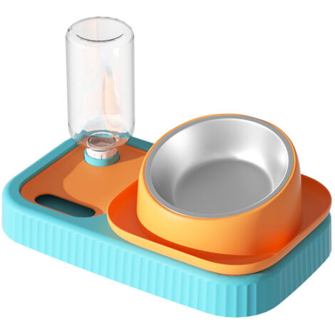 3 in 1 Dog Cat Bowls Easy To Clean Slow Feeder Bowls Stainless Steel Food Bowl with Water Dispenser, Orange
