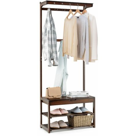 3 in 1 Hall Tree Shoe Storage Entryway Storage Organizer with 10 Hanging Hooks
