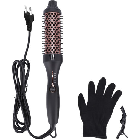 3-in-1 Hot Air Comb, Thermal Brush, Curling Iron and Straightening Brush, 38mm Barrel, Dual PTC Fast Heating, 5 Temp Settings (120°C-200°C), Ceramic Coating, Auto Shut-Off Black+Rose Gold EU Plug 1002