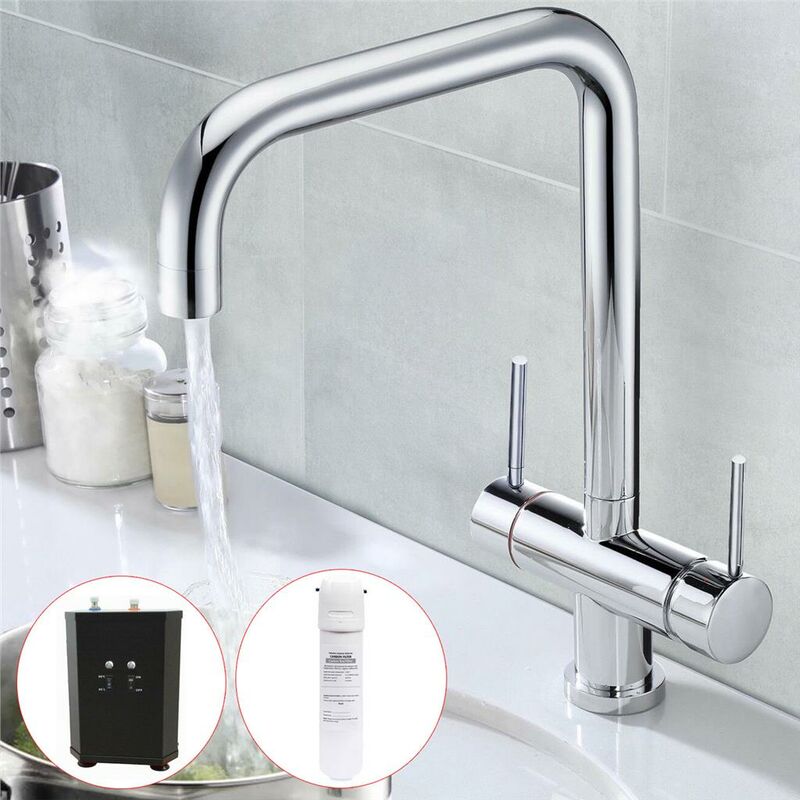 3 in 1 Instant Boiling Water Hot Cold Water Twin Lever Kitchen Tap Filter & Tank