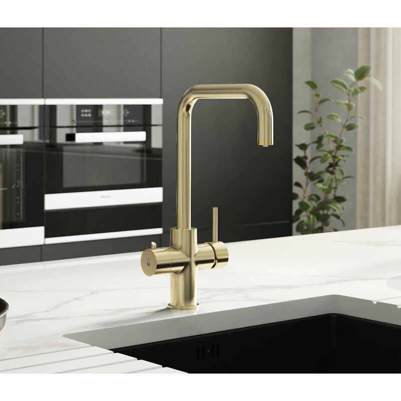 Sauber - 3 in 1 Instant Hot Cold Boiling Water Kitchen Mixer Tap & Tank Brushed Brass