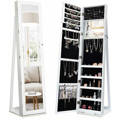 3-in-1 Jewelry Cabinet Lockable Jewelry Armoire Storage Unit with Mirror White
