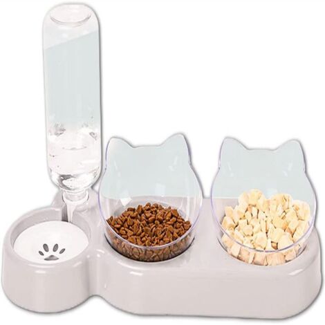 3-in-1 Katzenfutter- und Wasserspender – Automatischer Wasserspender – Doppelspender – Weiß