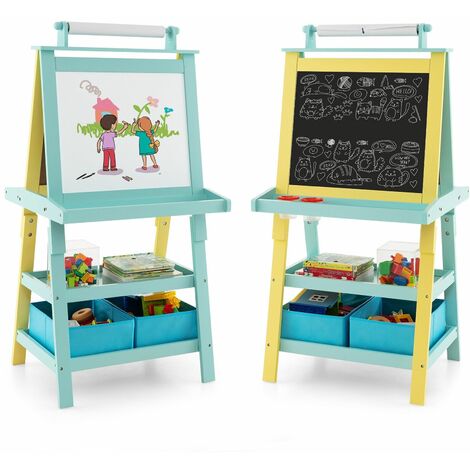 3 in 1 Kids Art Easel Double-Sided Blackboard Magnetic Whiteboard W/ Paper Roll
