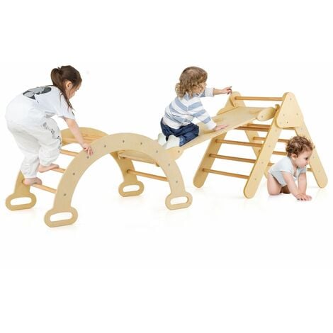 3-In-1 Kids Climbing Triangle Set Wooden Triangle Climber Set Indoor & Outdoor