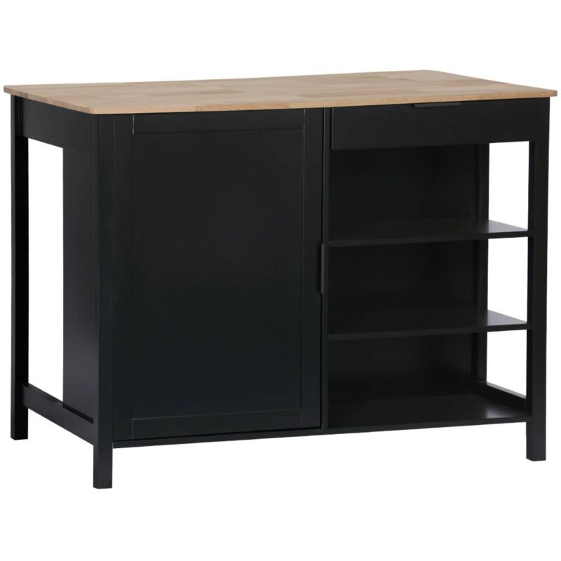 Sweeek - 3 In 1 Kitchen Island, Storage, Work Surface, Dining Table, 5 Shelves, 1 Door, 1 Drawer, W 120 X D 75 X H 90cm