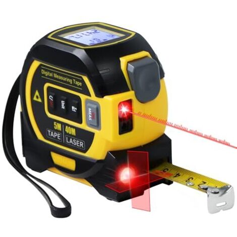 3-in-1 Laser-Maßband mit Kreuzlinien-Wasserwaage – Digitales Laser-Messgerät 40 m (131 ft), automatische Nivellierung, LCD-Anzeige, Einheiten Zoll/Fuß/Meter  5 m (16 ft) Maßband  (Gelb)