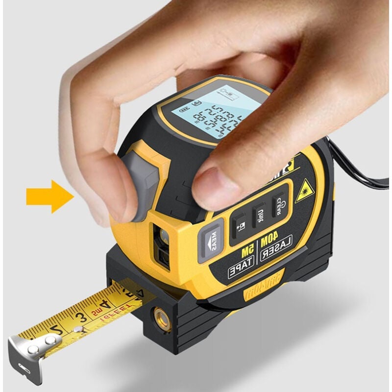 Image of 3-in-1-Laserbandmaß 40 m, digitales Infrarot-Maßband für die Industrie, genaue Messung gelb