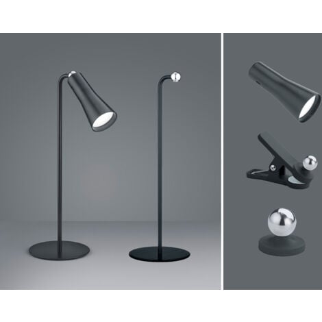 3 in 1 LED Akku Tischleuchte MAXI mit Klemm- & Klebestation, Schwarz H: 36cm