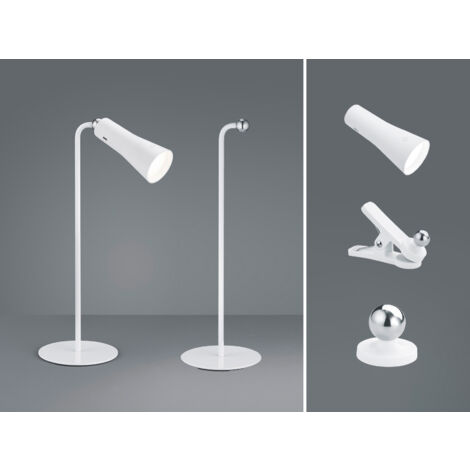 3 in 1 LED Akku Tischleuchte MAXI mit Klemm- & Klebestation, Weiß H: 36cm