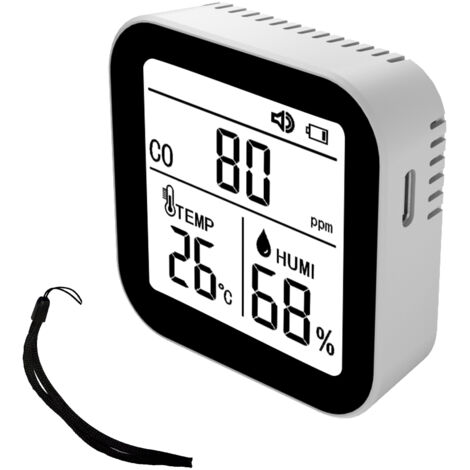 3-in-1-Luftqualitätsmonitor: Hochpräziser CO-, Kohlenmonoxid-, Temperatur- und Feuchtigkeitsdetektor mit Alarmfunktion für Zuhause, Büro und Auto.