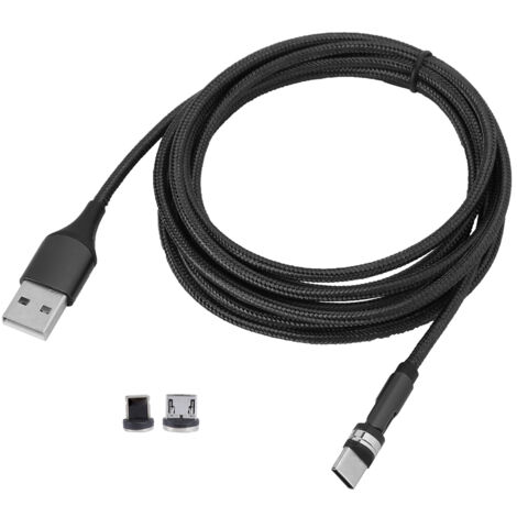 3-in-1 Magnetisches Ladekabel mit USB-C- und Micro-USB-Anschluss, 360°-Drehung, Schnellladefunktion, 1 Meter (Schwarz)