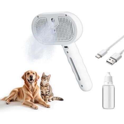 3-in-1 Pet Steam Brush - Removes loose hair and tangles - With water spray function, suitable for both long and short-haired pets - Ideal for dogs and cats (white)
