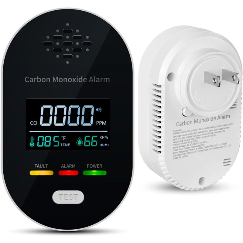 3-in-1 Portable Carbon Monoxide Detector - Temperature and Humidity Sensor - Clear LCD Display (White)