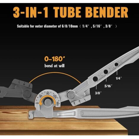 3-in-1-Rohrbiegegerät (manuell) für 1/4", 5/16" und 3/8"-Rohre mit einem Biegewinkel von 0–180° für Kupfer, Messing, Aluminium und Baumetalle
