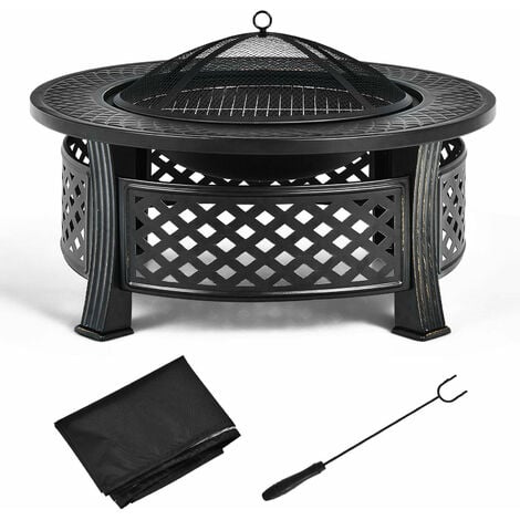 3 in 1 Round Fire Pit Set Outdoor Fireplace Log Burner Patio BBQ Grill Camping
