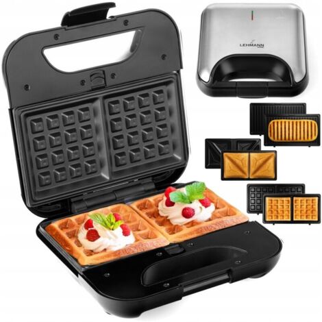 3-in-1 sandwich maker, toaster, sandwich grill, and waffle iron, large size, powerful, 1200W