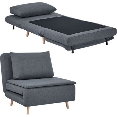 3-in-1 Schlafsessel mit Bett-Funktion, Liegesessel, verstellbare Rückenlehne, Buchenbeine, Kissen, Grau