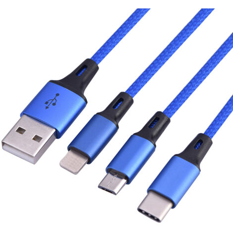 3-in-1 Schnellladekabel, 1,2 m für iPhones und Android-Smartphones (Blau)