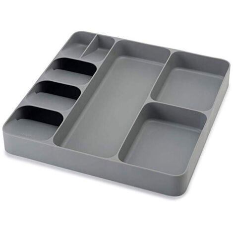 3-in-1 Schubladenorganizer für Besteck aus umweltfreundlichem Kunststoff, Halter für Messer, Gabeln, Löffel und Essstäbchen, Grau