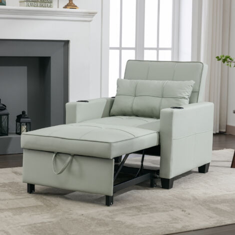 3-in-1-Sofa, das sich in ein Schlafsofa verwandeln lässt, aus Holz und hellgrünem Metall