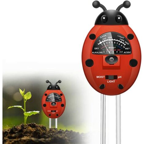 3 in 1 Soil pH Tester Kit with Plant Moisture, Light and pH Tester, Soil pH Meter for Garden, Farm, Lawn, Indoor and Outdoor, Colorful Ladybug Shape
