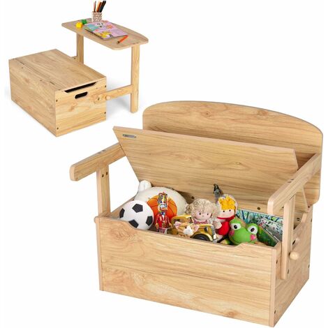 3 in 1 Spielzeugkiste aus Holz, Kindersitzgruppe, Kinderbank mit Stauraum & Deckel, Truhenbank Kindermoebel für Kinder 3-7 Jahre alt (Natur)