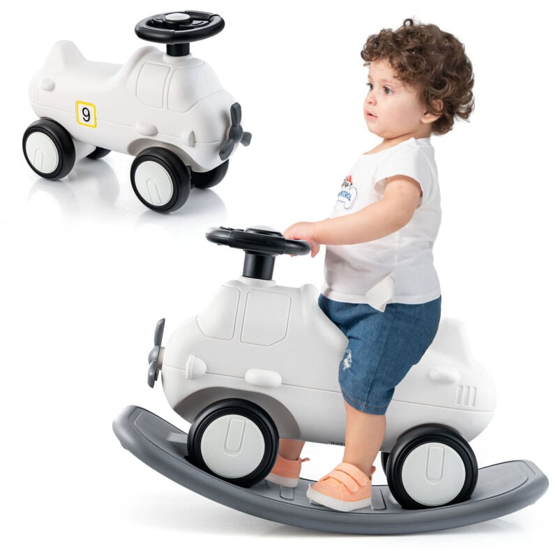 Costway - 3-in-1 Kids Rocking Horse & Sliding Car Toddlers Indoor Outdoor Ride On Toy