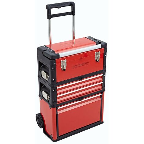 main image of "3-in-1 Trolley Tool Box Set 4 Drawers Boxes Storage Cabinet Portable Wheel Steel"