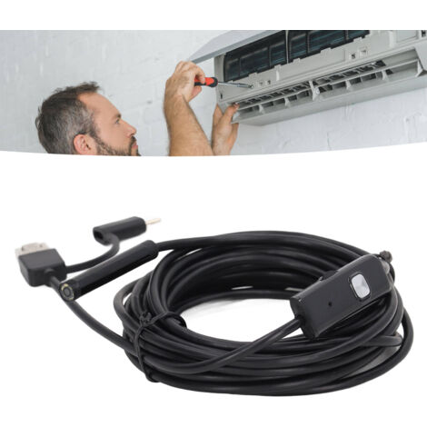 3-in-1 USB-Endoskop für Android mit 7-mm-Kamera, 5 m langem starrem Kabel und 6 LEDs, kompatibel mit USB-C/Micro-USB, wasserdicht für Inspektionen in der Automobil- und Sanitärbranche.