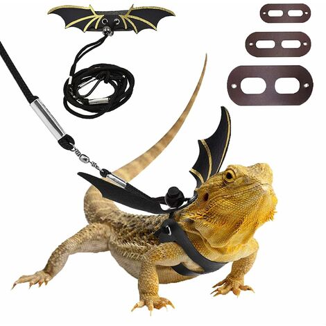 3-in-1-verstellbares Bartagamen-Reptilgeschirr aus Leder mit coolen Flügeln für kleine Haustiere im Freien für sicheres Gehen