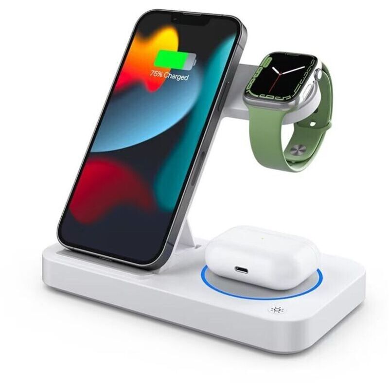3-in-1 wireless induction charger, compatible with iPhone 14 13 12 11 Pro Max/Plus/XR XS X and iWatch. Foldable fast charging station, compatible