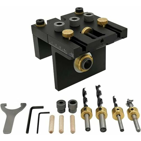3 in 1 Wood Dowel Jig Kit with Positioning Clip Adjustable Drill Guide Hole Punch Locator Woodworking Tools