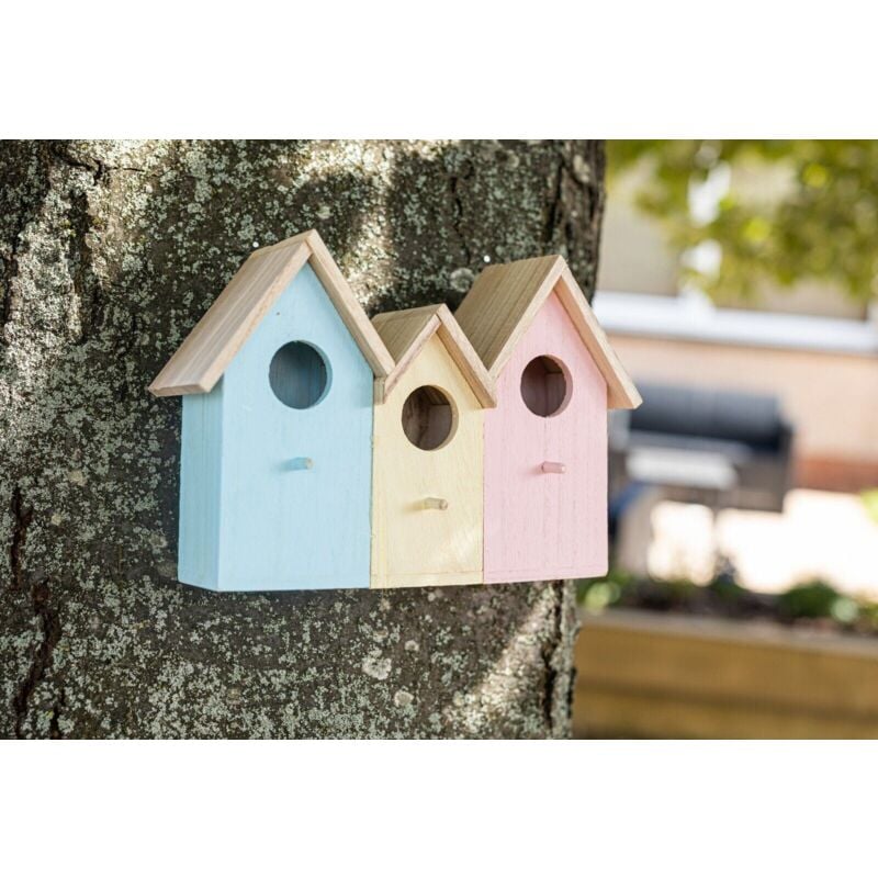3 In 1 Wooden Wild Garden Bird Houses Nesting Box Predator Proof Small Birds Sparrows, Tits Robin Nester