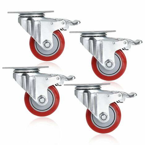 3-inch PVC swivel casters, red, lot of 4
