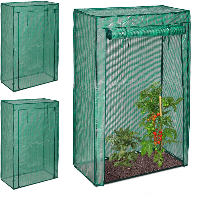Serre de jardin tomate, lot de 3, balcon, protection, bâche, hlp 150x100x50 cm, acier & plastique, vert