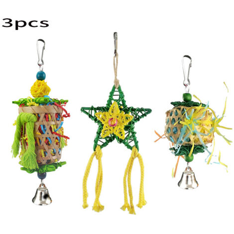 3 Jouets à Mâcher pour Perroquets - Accessoires Amusants à Suspendre dans la Cage pour Occuper et Stimuler les Oiseaux Domestiques