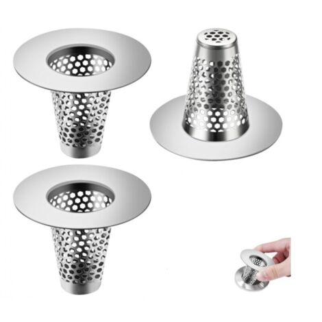 3 konische Spülbecken-Siebe, Haarfilter aus Edelstahl, Duschablauf-Schutz für Küche, Bad und Balkon