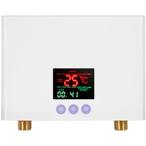 DECDEAL 3 kW Durchlauferhitzer, Mini-Durchlauferhitzer zur Wandmontage, elektrischer Durchlauferhitzer mit LED-Anzeige, 3-stufige Temperatureinstellung mit Fernbedienung, Weiß, EU-Stecker