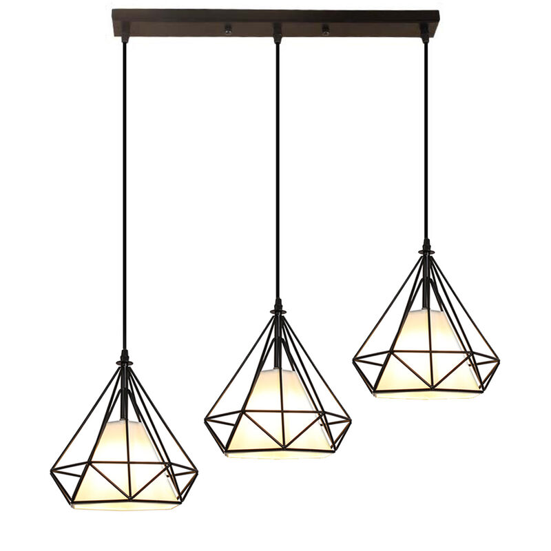 Industrial Pendant Light, Ø25cm Hanging Light 3 Lights Holders, Metal Chandelier with Lampshade E27 Black