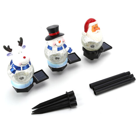 3 lampes de chemin de Noël, étanches, solaires, pour jardin, avec Père Noël, bonhomme de neige et renne