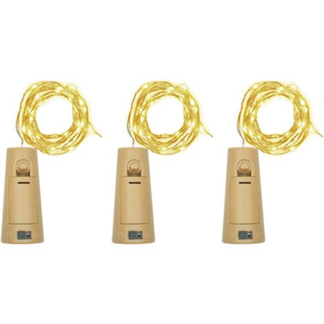 3 lampes pour bouteilles de vin, guirlande lumineuse LED de 1 mètre de long, contenant 10 perles de lampe, lumière blanche chaude