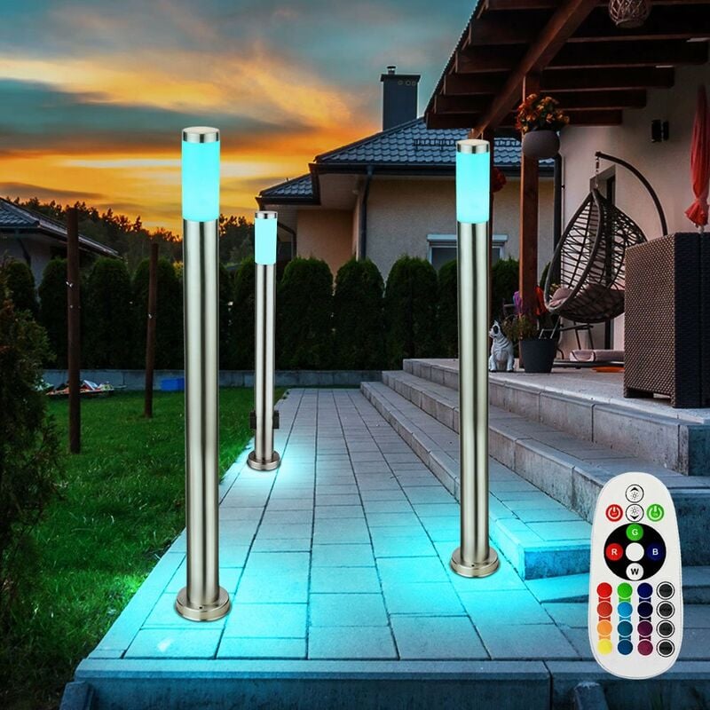 3x rgb led lampadaires extérieurs télécommande Prises de jardin en acier inoxydable éclairage de terrasse dimmable