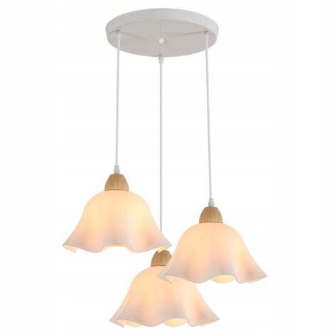 3 Lampes Suspension Luminaire Vintage Lustre Industriel en Bois Rétro Plafonnier Fleurs Design E27 Éclairage de Plafond pour Salon Chambre Cuisine (Blanc, Bois)